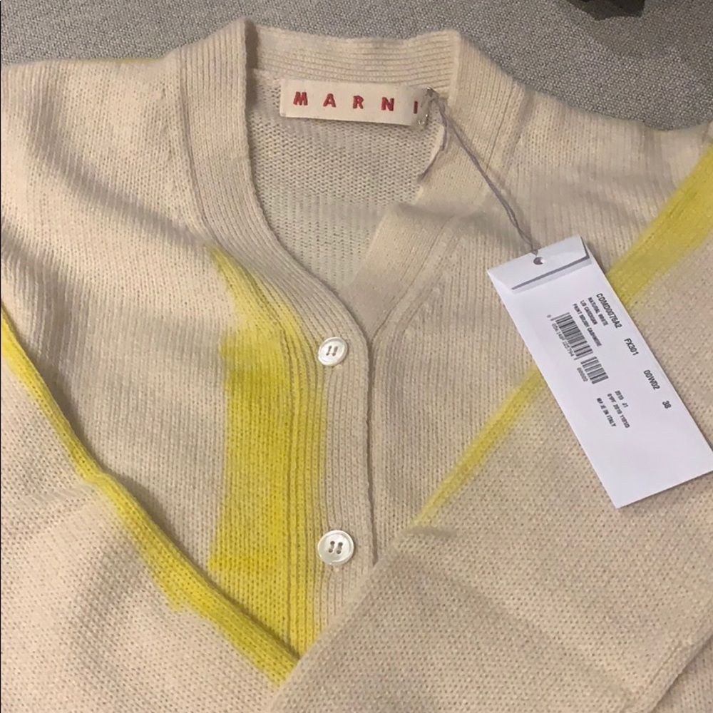 Marni Cardigan with yellow paint stripes cashmere